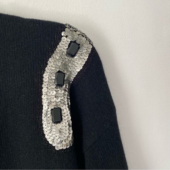 Vintage Outlander Silver Sequin Cheetah Leopard Black Angora Blend Sweater large - Picture 4 of 7